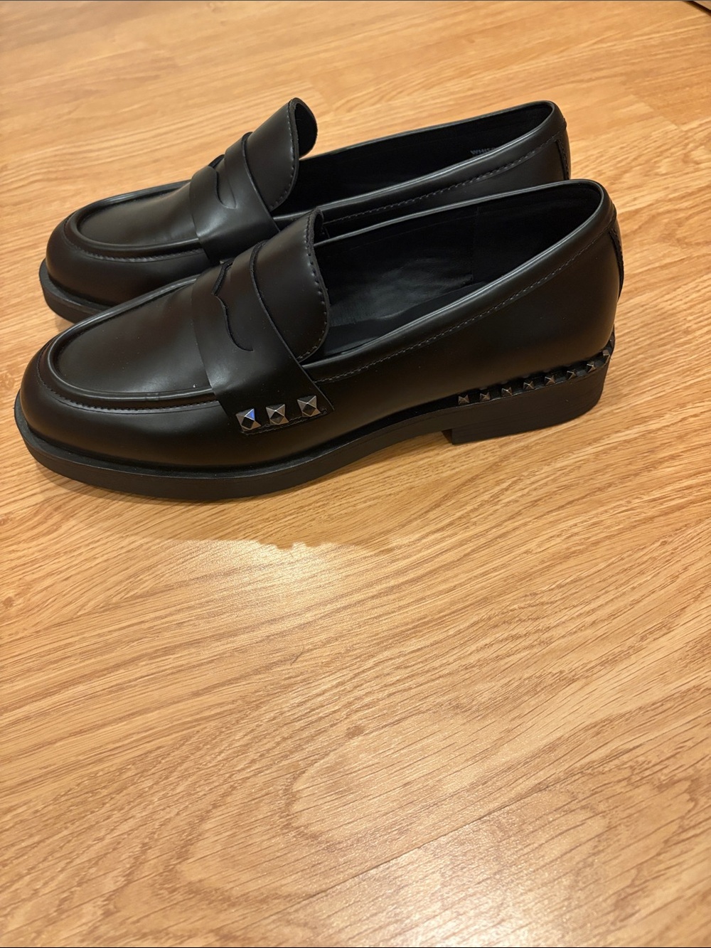 Ash Black Studded Women's Leather Penny Loafers